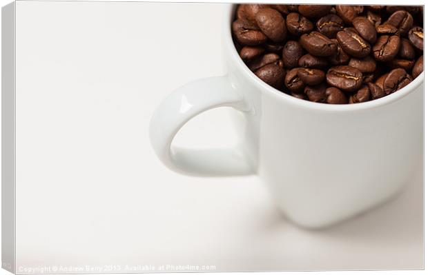 White Mug with Coffee Beans Canvas Print by Andrew Berry