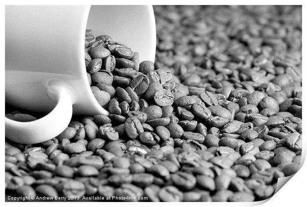 Black and White Coffee Beans in a White Mug Print by Andrew Berry