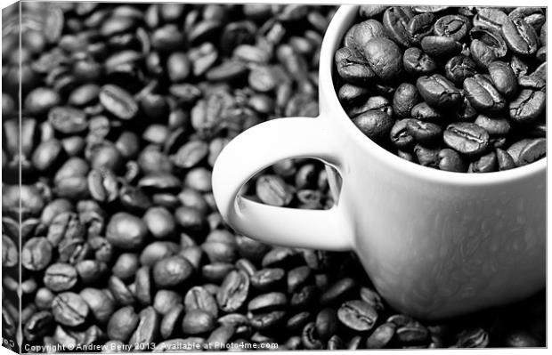Black and White Coffee Beans in a White Mug Canvas Print by Andrew Berry