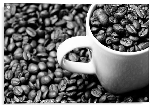 Black and White Coffee Beans in a White Mug Acrylic by Andrew Berry