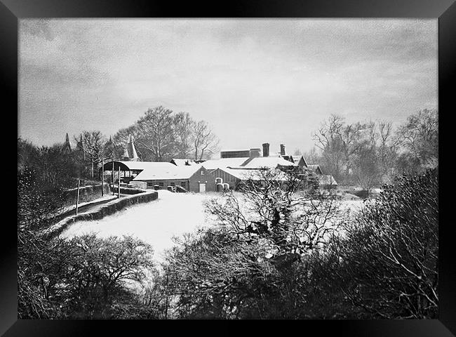 Farmhouse Winter scene Framed Print by Dawn Cox