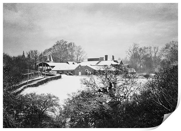 Farmhouse Winter scene Print by Dawn Cox