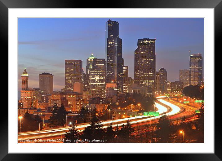 Seattle by Night I Framed Mounted Print by Oliver Firkins