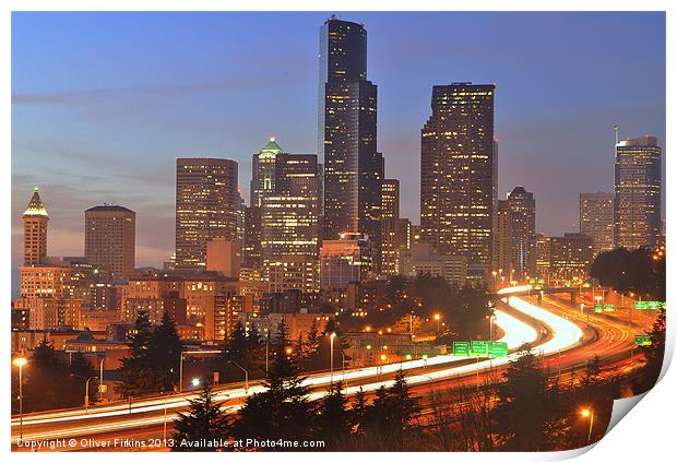 Seattle by Night I Print by Oliver Firkins