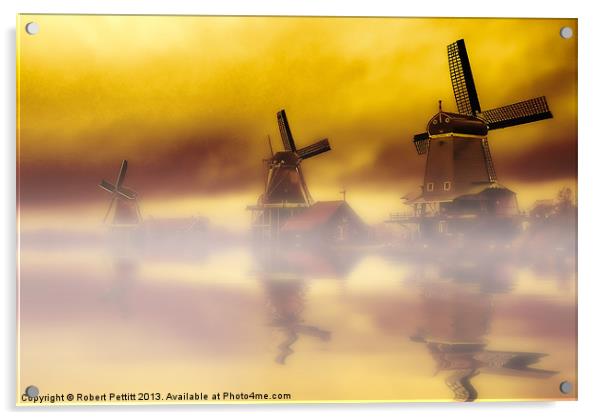 Holland Windmills Acrylic by Robert Pettitt