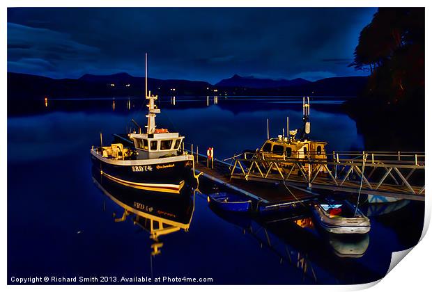 Portree pontoon just after midnight Print by Richard Smith