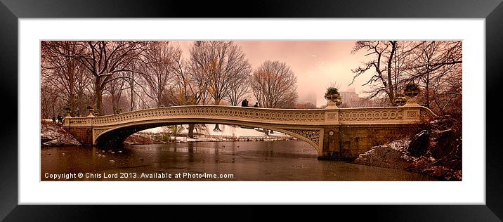 Bow Bridge Winter Panorama Framed Mounted Print by Chris Lord