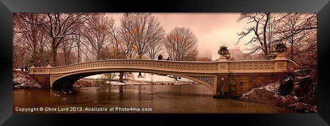 Bow Bridge Winter Panorama Framed Print by Chris Lord