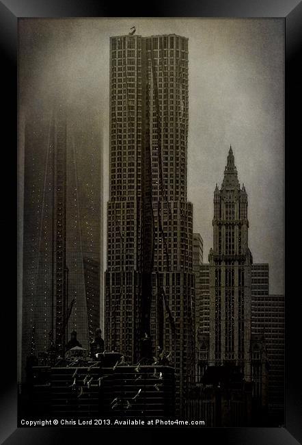 Concrete, Steel, Glass and Fog Framed Print by Chris Lord