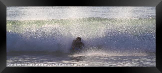 Body Boarding Surfer Framed Print by Nicholas Burningham