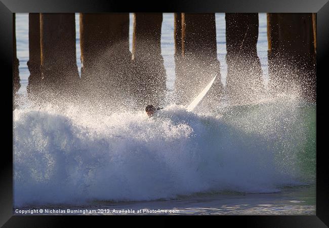 Surfer Wipe Out Framed Print by Nicholas Burningham