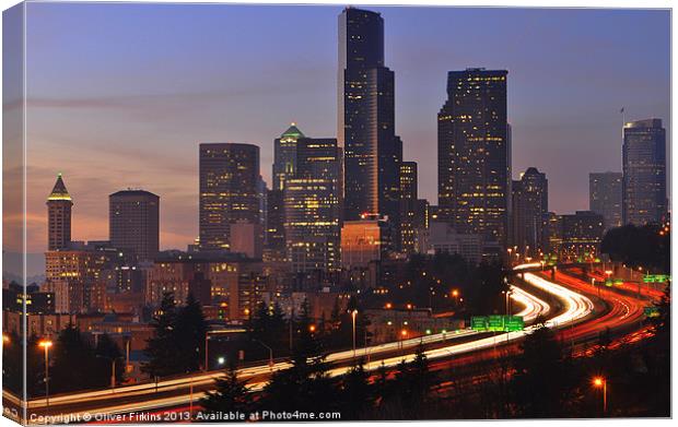 Seattle by Night Canvas Print by Oliver Firkins