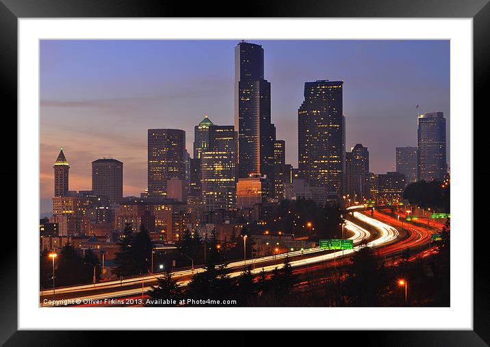 Seattle by Night Framed Mounted Print by Oliver Firkins