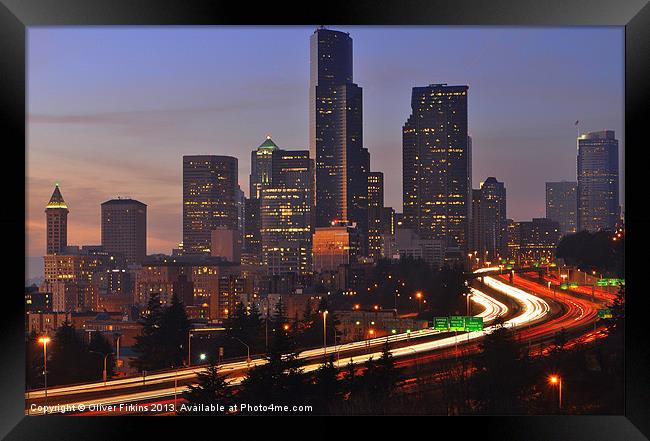 Seattle by Night Framed Print by Oliver Firkins
