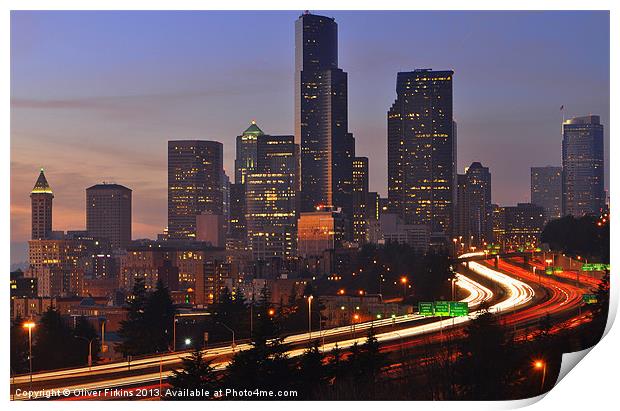 Seattle by Night Print by Oliver Firkins
