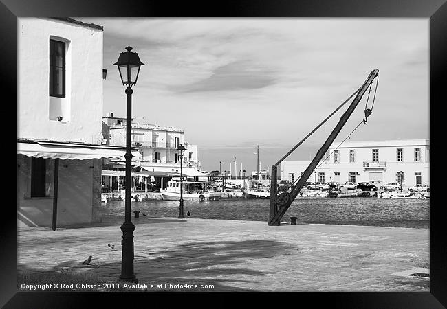 Rethymno harbour mono Framed Print by Rod Ohlsson