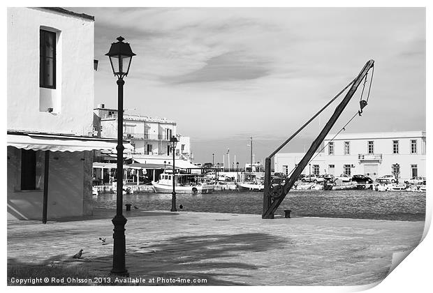 Rethymno harbour mono Print by Rod Ohlsson