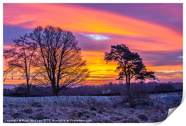 Sunrise, Winter, Snow, Dumfries Print by Hugh McKean