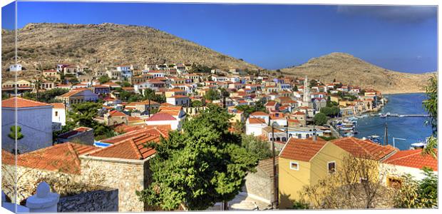 Nimborio Village and Bay Canvas Print by Tom Gomez