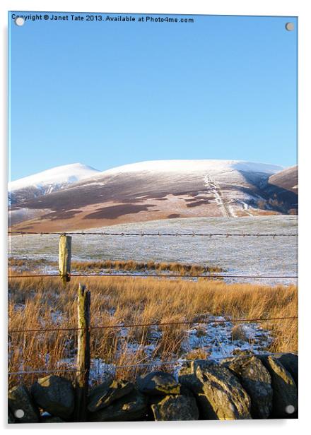 Snow capped Skiddaw Acrylic by Janet Tate