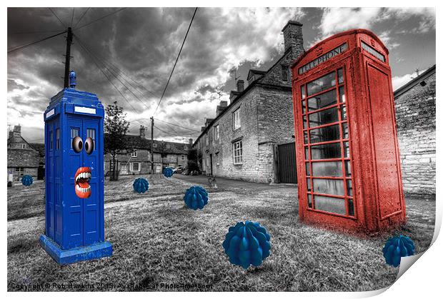 Revenge of the killer phone box Print by Rob Hawkins