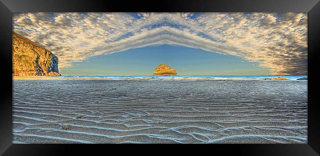 Trebarwith Strand Panorama Framed Print by Dave Bell