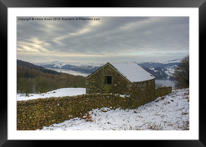 A Lakeland Barn In Winter Framed Mounted Print by Jamie Green