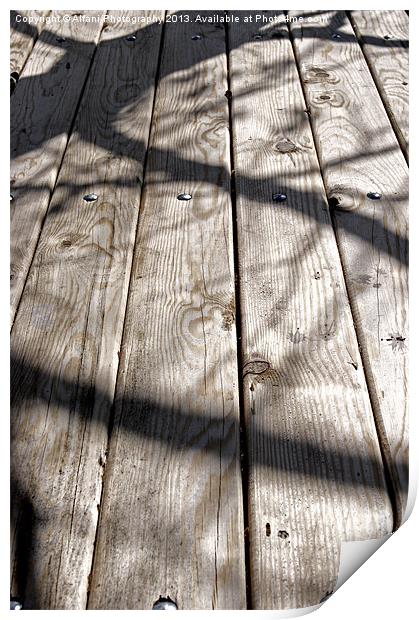 Wooden shadows Print by Alfani Photography