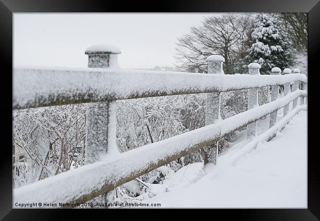 Snow Covered Fence Framed Print by Helen Northcott