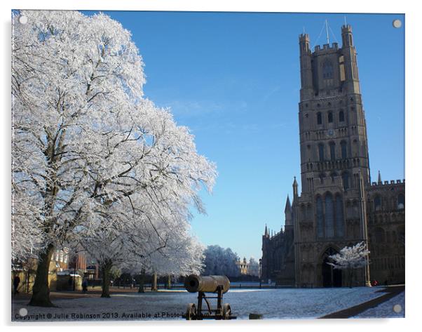 Ely Cathedral in the Snow Acrylic by Julie Robinson