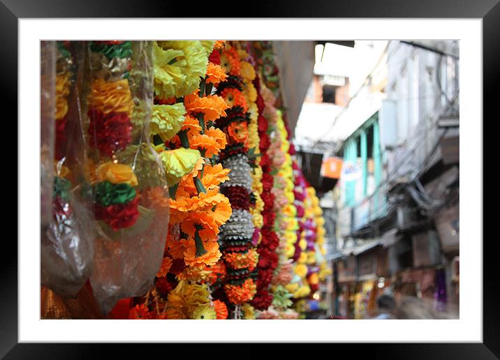 Phool Mala Market Stall Framed Mounted Print by Louise Wilson