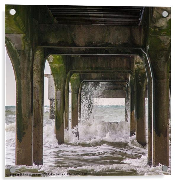 Waves under the pier Acrylic by Phil Wareham