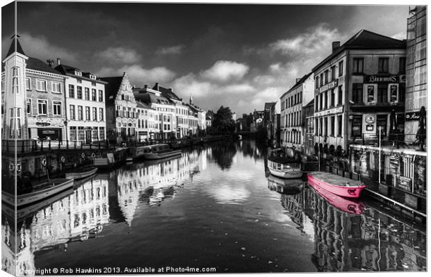 Reflections over Ghent with pink Canvas Print by Rob Hawkins