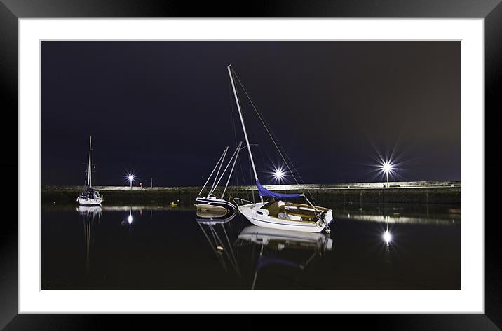 Fisherrow Harbour at night Framed Mounted Print by Buster Brown