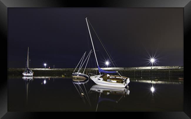 Fisherrow Harbour at night Framed Print by Buster Brown