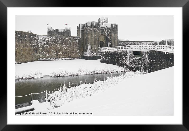 Caerphilly Castle on a snowy day Framed Mounted Print by Hazel Powell