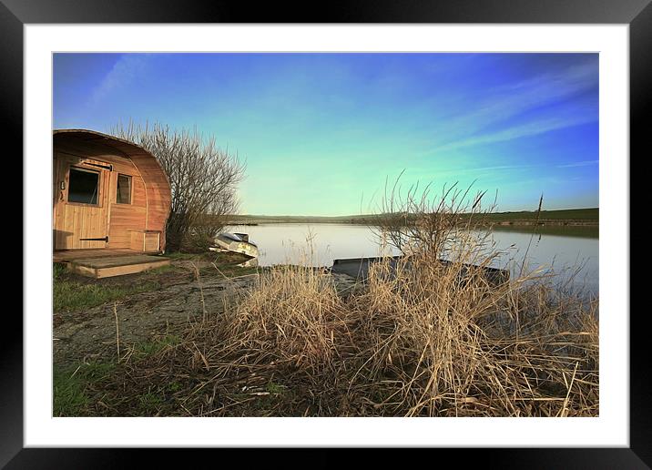 Fishermans Hut by the Lake Framed Mounted Print by Dave Bell