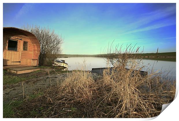 Fishermans Hut by the Lake Print by Dave Bell