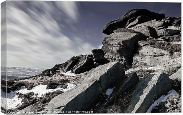 Windswept on Stanage Edge Canvas Print by Angie Morton