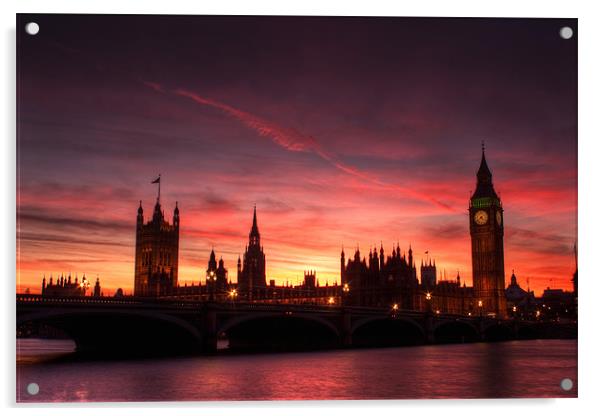 Sunset over Parliament Acrylic by Stuart Gennery