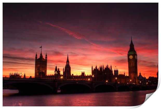 Sunset over Parliament Print by Stuart Gennery