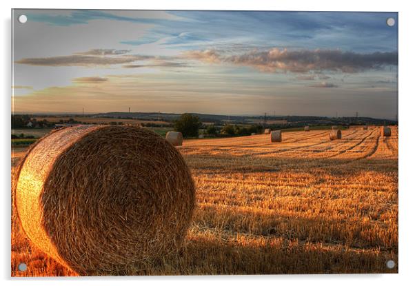 Haybales at Dusk Acrylic by Stuart Gennery