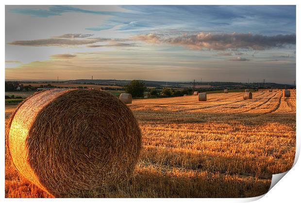 Haybales at Dusk Print by Stuart Gennery
