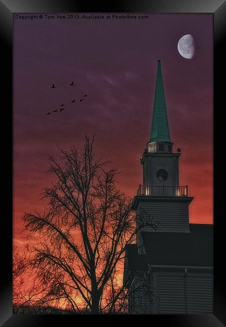 THE STEEPLE AT SUNSET Framed Print by Tom York