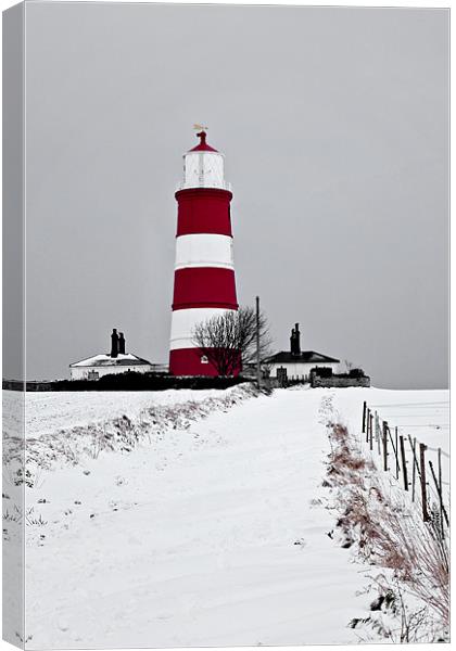 Snowy Path to Happisburgh Lighthouse Canvas Print by Paul Macro