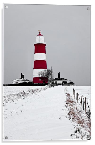 Snowy Path to Happisburgh Lighthouse Acrylic by Paul Macro