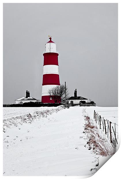 Snowy Path to Happisburgh Lighthouse Print by Paul Macro