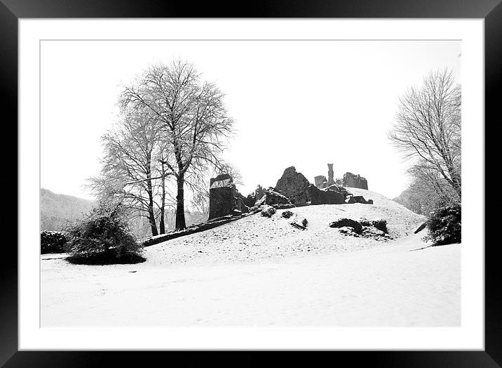 Okehampton Castle Snow Framed Mounted Print by Jon Short