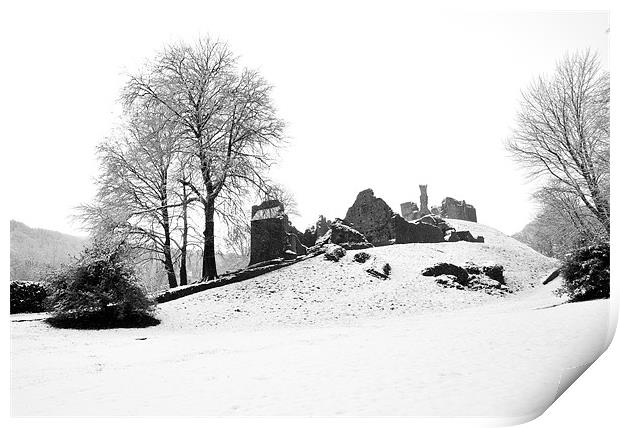 Okehampton Castle Snow Print by Jon Short