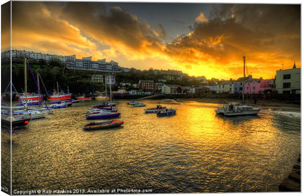 Sunset over Ilfracombe Harbour Canvas Print by Rob Hawkins